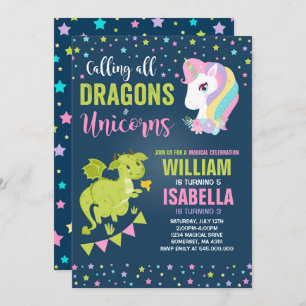 Unicornes Et Dragons Anniversaire Invitation Magiq