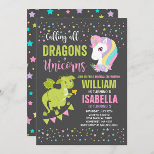 Unicornes Et Dragons Anniversaire Invitation Magiq
