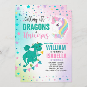 Unicornes Et Dragons Anniversaire Invitation Magiq