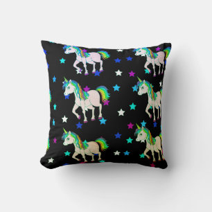Unicornes noires et oreiller à lancer d'impression