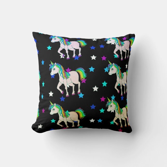 Unicornes noires et oreiller à lancer d'impression (Recto)