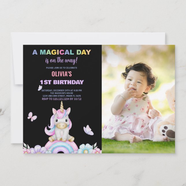 Unicornes papillon Invitations d'anniversaire avec (Devant)