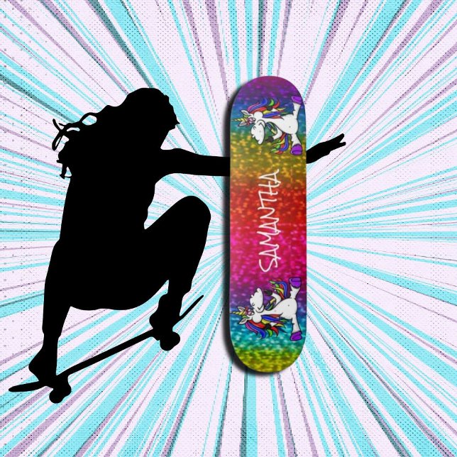 Unicornes Rainbow Parties scintillant Skateboard (Girl Power, Original and best online Zazzle skateboard shop- Urban Warrior)