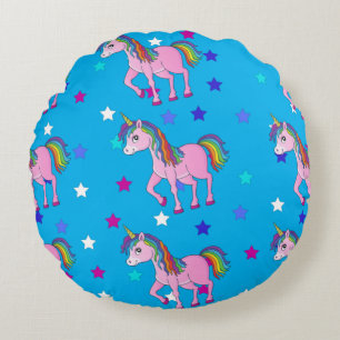 Unicornes roses et Star Print Coussin rond