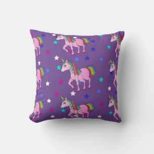 Unicornes violettes et oreiller à lancer d'impress