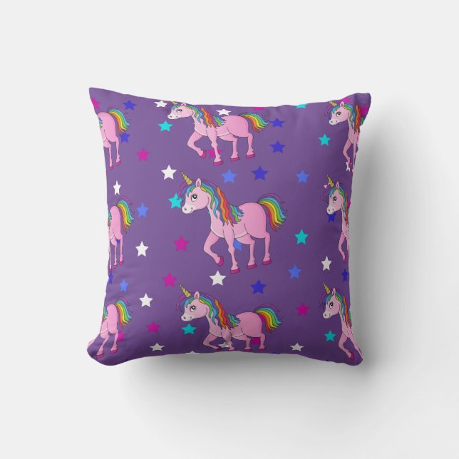 Unicornes violettes et oreiller à lancer d'impress (Recto)