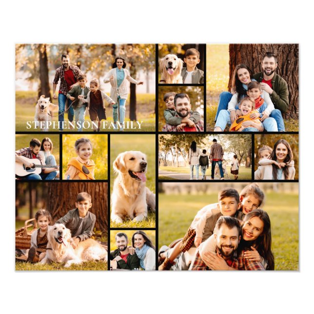 Unique 12 Photo Collage Simple Nom de famille (Devant)
