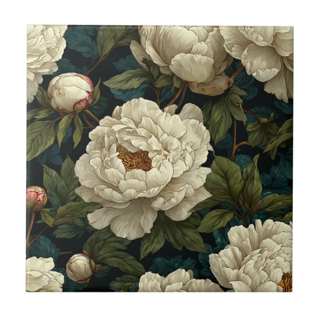 Unique Art Déco Peonies Carreaux En Céramique Pour (Devant)