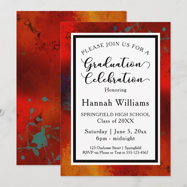 Unique, Artsy Border Graduation Party Invitation (Devant / Derrière)