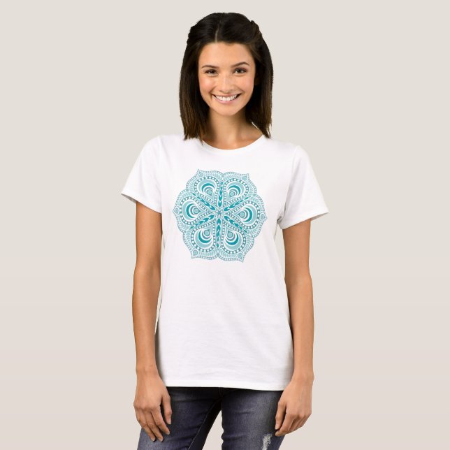 Unique, Artsy, T-shirt Turquoise bleu Mandala (Devant entier)