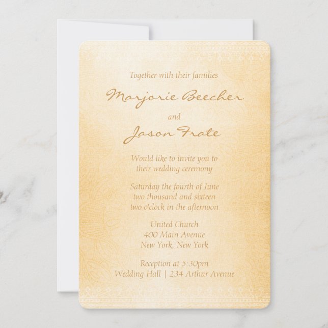 Unique Batik Floral Faire-part de mariage Brown (Devant)