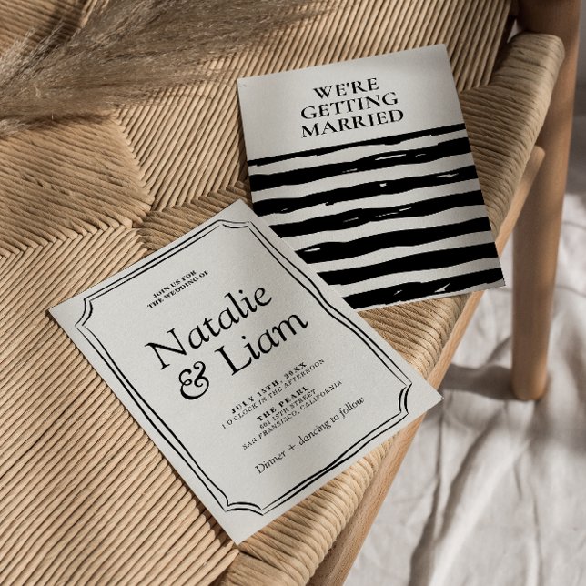 Unique Black & White Old Money Stripes Invitation (Créateur téléchargé)