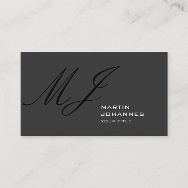Unique Carte de visite gris monogramme (Devant)