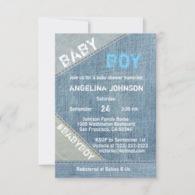 UNIQUE Denim Jeans Boy Baby Shower Invitations (Devant)