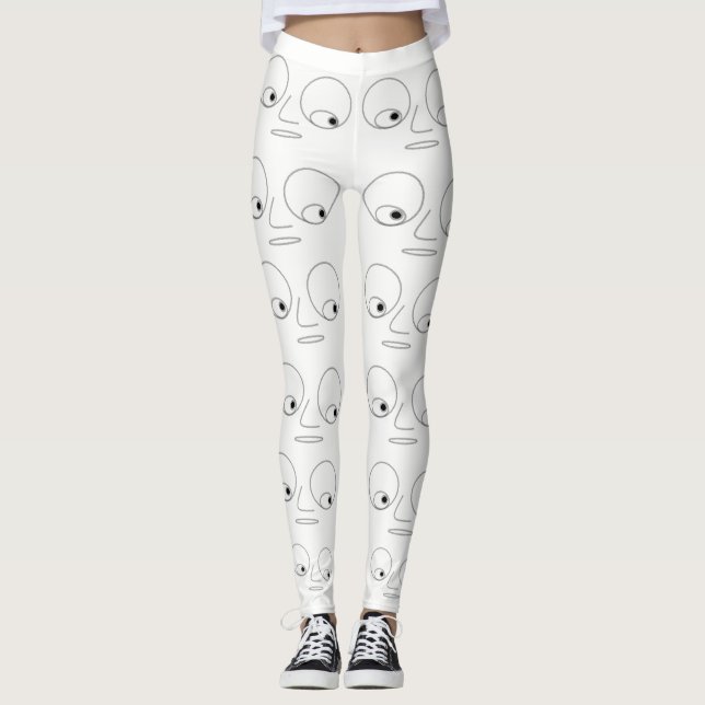 Unique Motif à visage drôle Leggings blancs (Devant)