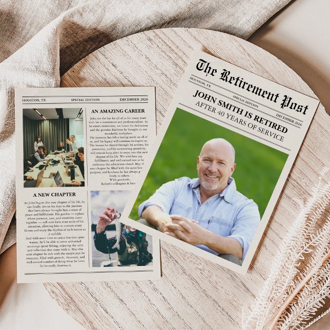 Unique Photo Newspaper Retirement Card (Créateur téléchargé)
