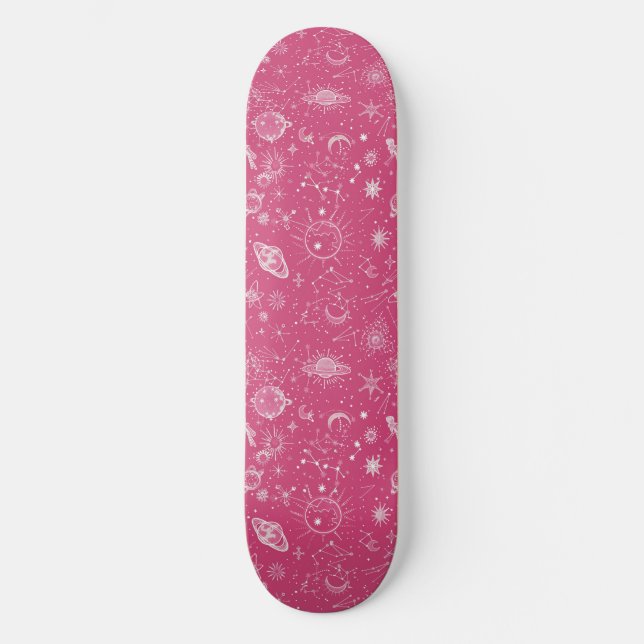 Unique Pink Astrology Design Skateboard (Recto)