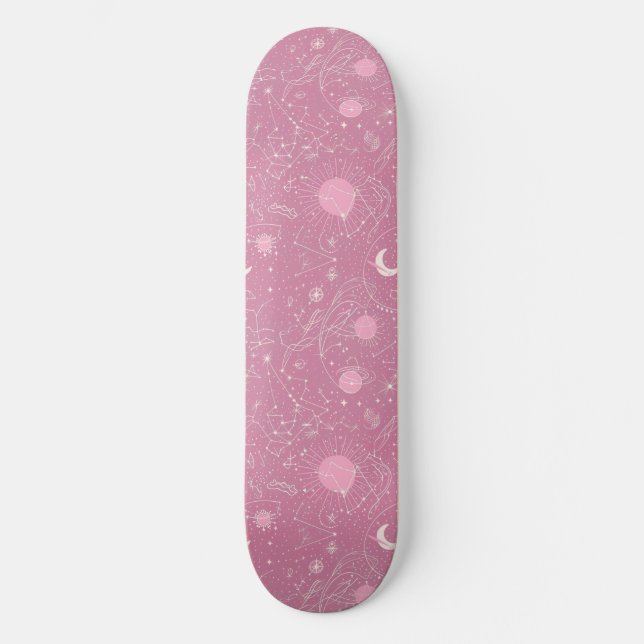 Unique Pink Astrology Design Skateboard (Recto)