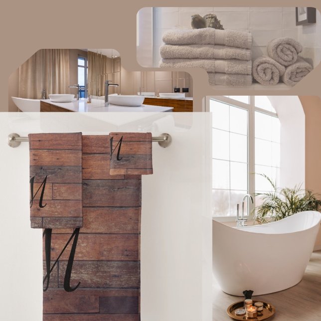 Unique rustique ferme grange Monogramme Brown (Country Modern Rustic Bathroom Towel )