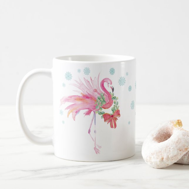 Unique Tropical Christmas Mugs Flamant rose rose (Avec donut)