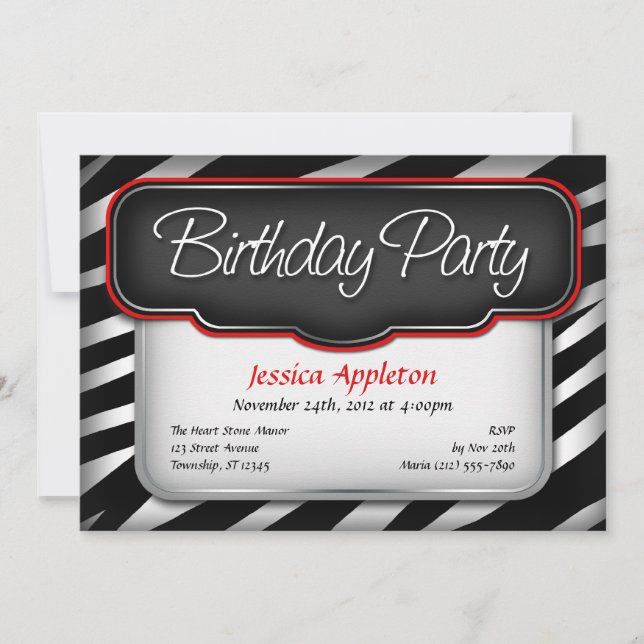 Unique Zebra Imprimer Rouge Invitations Anniversai (Devant)