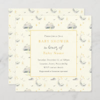 Unisex Lune et nuages baby shower invitation