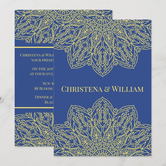 Unity in Bloom Blue Wedding Invitation (Devant / Derrière)