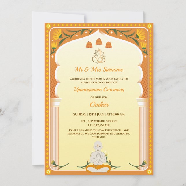 Upanayanm Invitation Card, Thread Ceremony Card (Devant)
