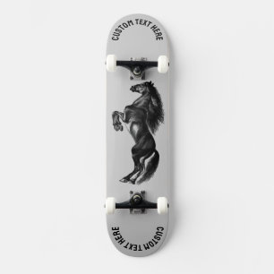 Upright Black Wild Horse Skateboard Custom Text