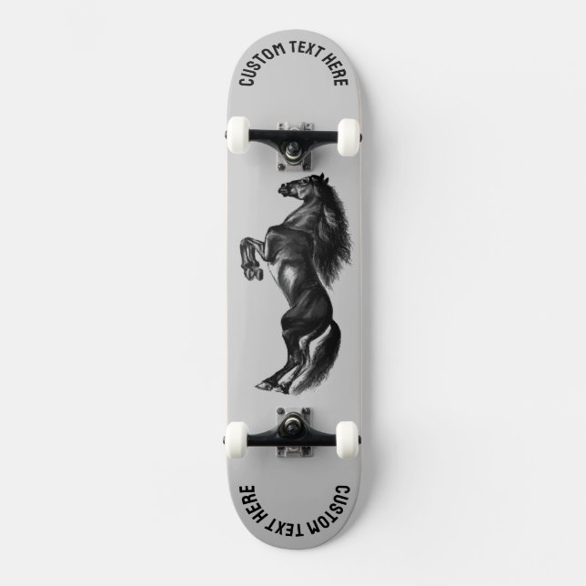 Upright Black Wild Horse Skateboard Custom Text (Recto)