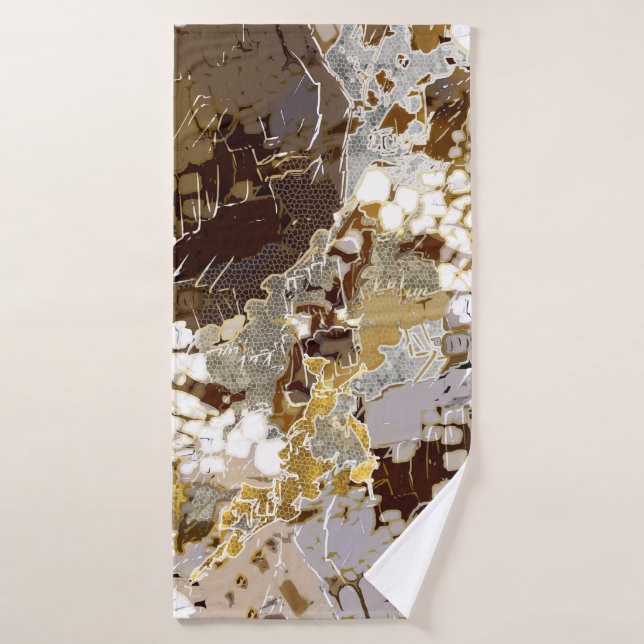 Urbain, moderne, motif abstrait, blanc, or brun (Serviette de bain)