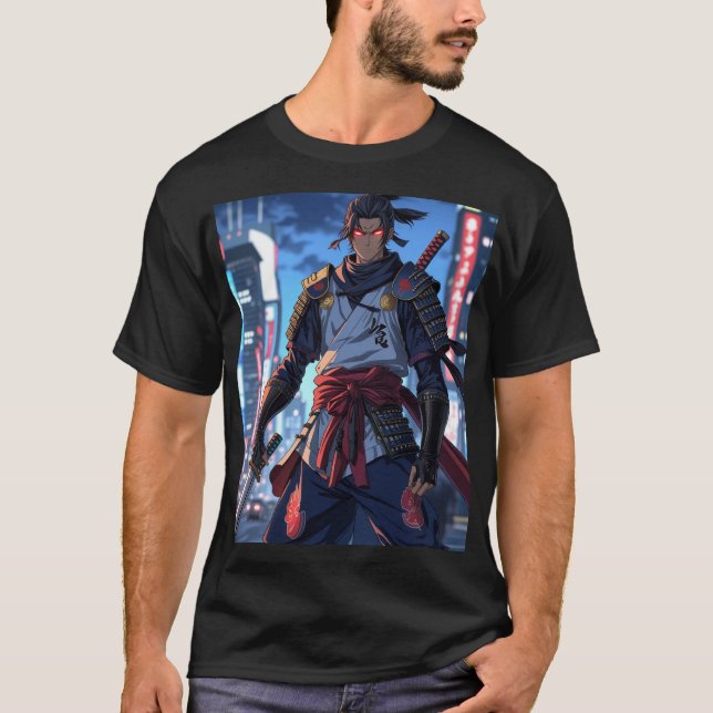 Urbain Ronin : Neon Samurai Anime T-Shirt (Devant)
