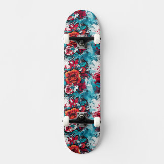 Urban Bloom : Red & Blue Rose Graffiti Skateboard
