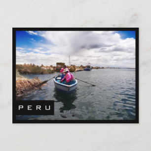 Uros sur le lac Titicaca, Pérou carte postale noir