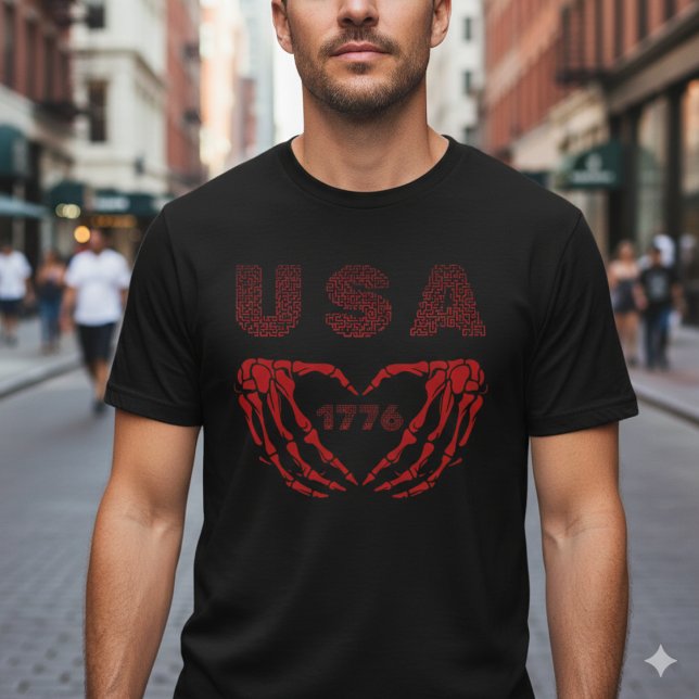 USA 1776 Patriotic Skeleton Heart Hands T-Shirt (Créateur téléchargé)