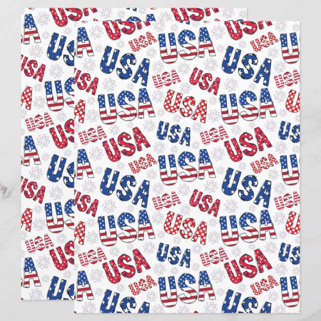 USA 250th 4th of July Anniversary Scrapbook Paper (Devant / Derrière)