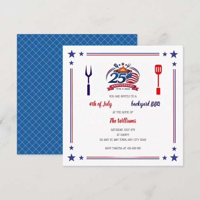 USA 250th Anniversary Backyard BBQ Invitation (Devant / Derrière)