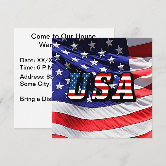 USA - American Flag and Flag Texte Invitation (Devant / Derrière)