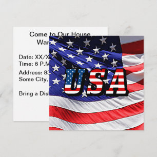 USA - American Flag and Flag Texte Invitation