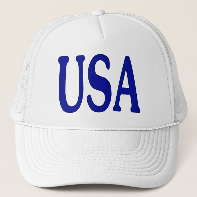 USA en bleu sur Casquette blanc (Devant)