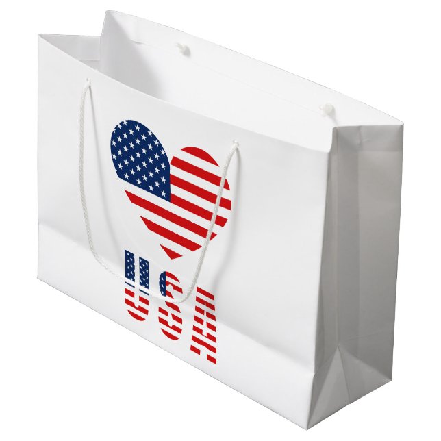 USA Flag Heart Grand sac cadeau pour cadeaux patri (Devant Angle)