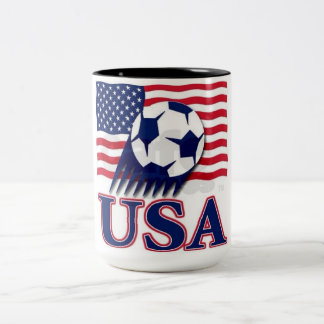 USA Flag & Soccer Ball Two-Tone Mug – Patriotic Sp