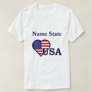 USA Heart Flag Mens Name State T-shirt