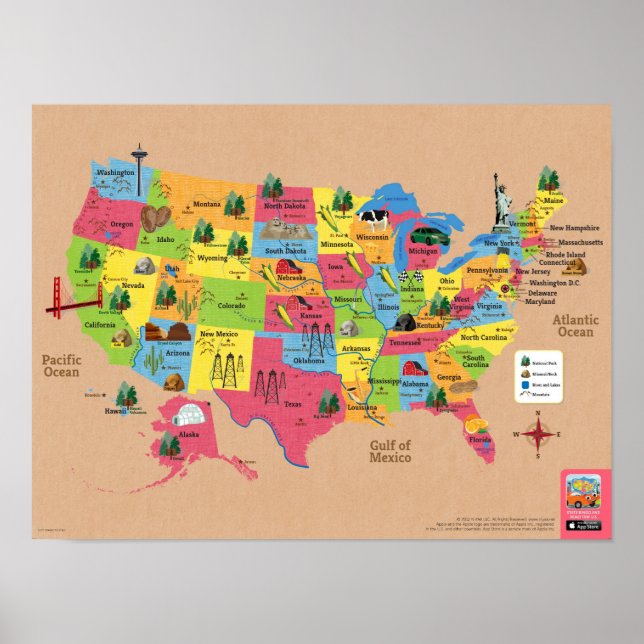 USA map of the United States of America poster (Devant)