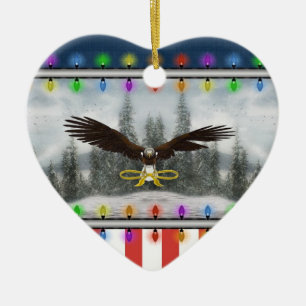 USA Patriotic Eagle Heart Ornement de Noël