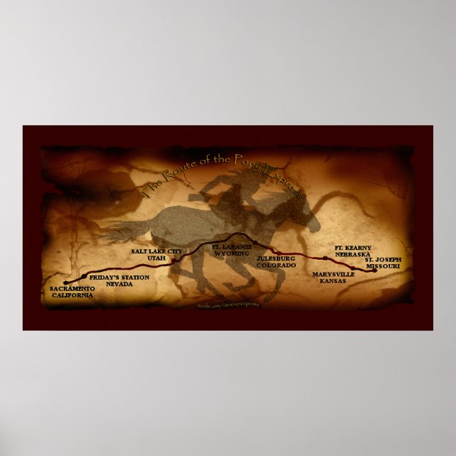 USA Pony Express Map Route Art Poster (Devant)