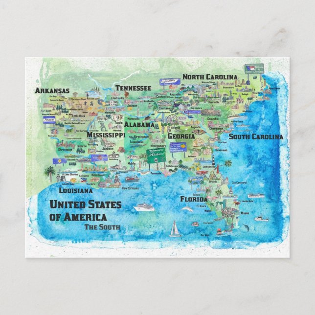USA Southern States Travel Carte Floride Louisiane (Devant)