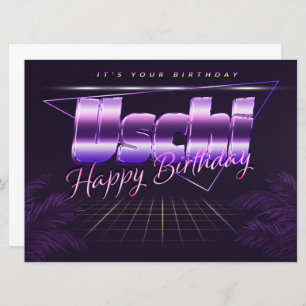 Uschi Nom Prénom lila retro Carte Anniversaire