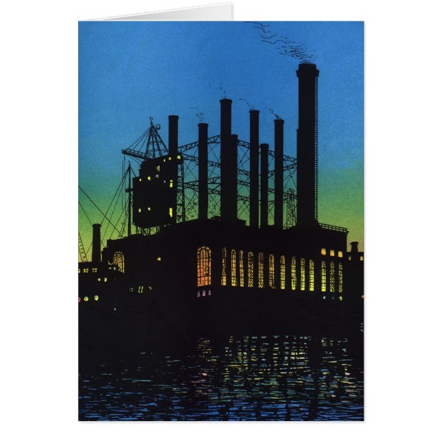 Usine de fabrication au coucher du soleil, Vintage (Devant)