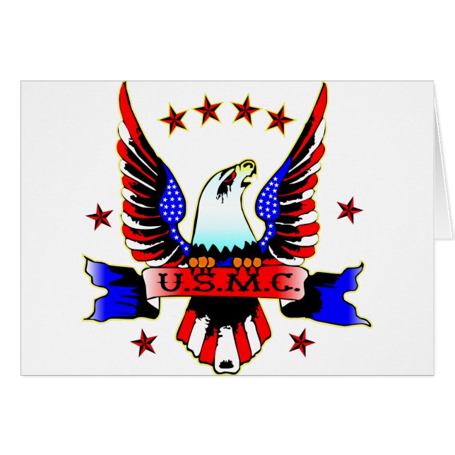 USMC Old School Rouge blanc et bleu tatouage d'aig (Devant horizontal)